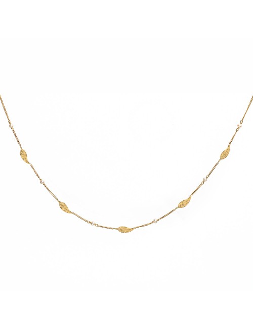 Collier plumes d'or et perles d'eau douce - Or Jaune 18 Carats