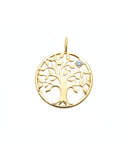 Pendentif l'arbre éternel (13mm) sertie d'un diamant 0,03 carats - Or Jaune 18 Carats