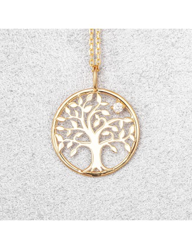 Pendentif l'arbre éternel (18mm) sertie d'un diamant 0,03 carats - Or Jaune 18 Carats