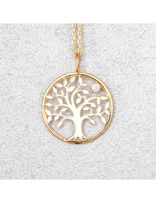 Pendentif l'arbre éternel (18mm) sertie d'un diamant 0,03 carats - Or Jaune 18 Carats
