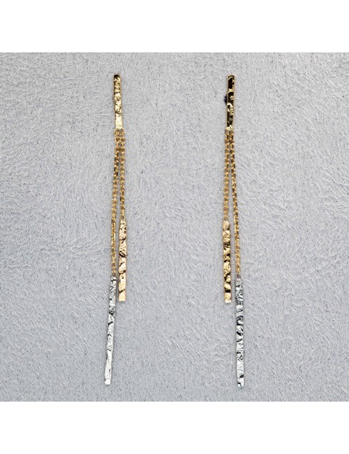 Boucles d'oreilles grunges tricolores - Or Jaune, Blanc et Rose 750 millièmes (18 carats)