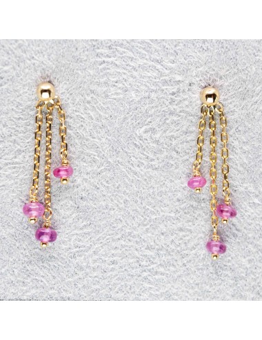 Boucles d'oreilles 6 rubis pendants - Or Jaune 750 millièmes (18 carats)