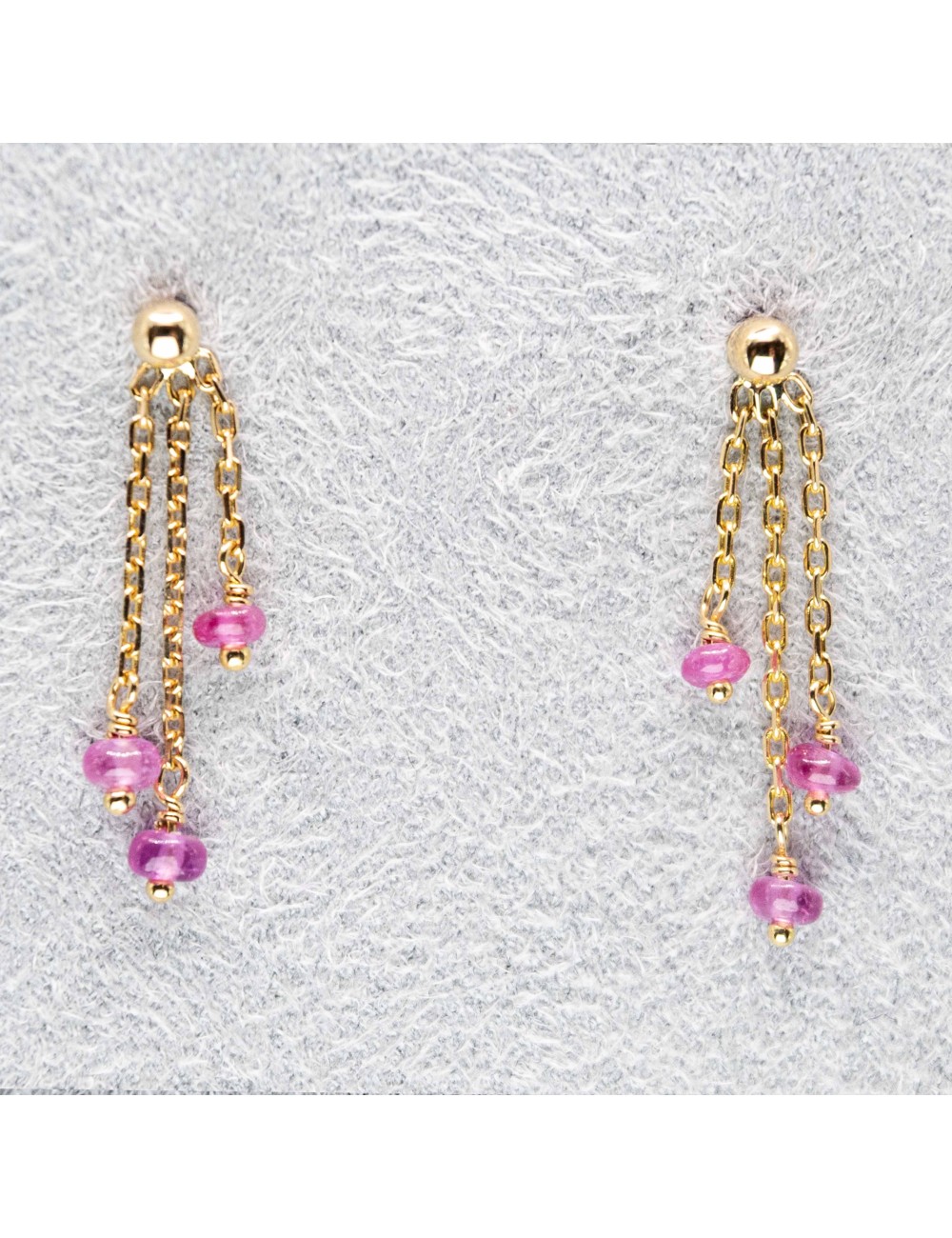 Boucles d'oreilles 6 rubis pendants - Or Jaune 750 millièmes (18 carats)