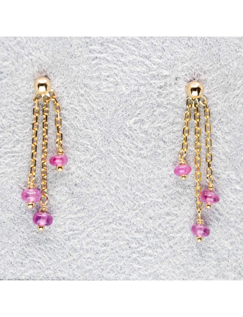 Boucles d'oreilles 6 rubis pendants - Or Jaune 750 millièmes (18 carats)