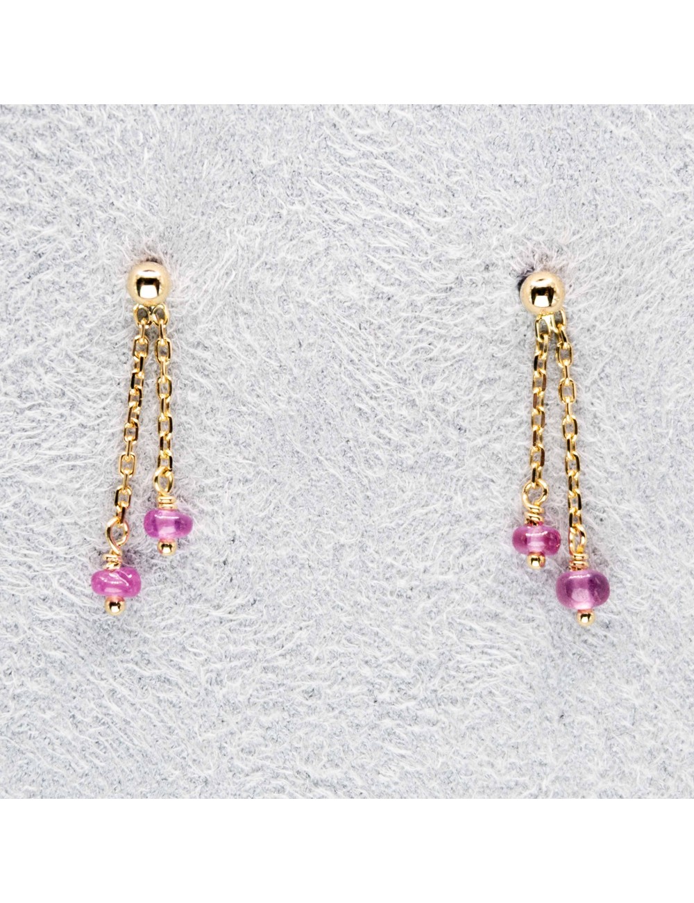 Boucles d'oreilles 2 pendants ornées de rubis - Or jaune 750 millièmes (18 carats)