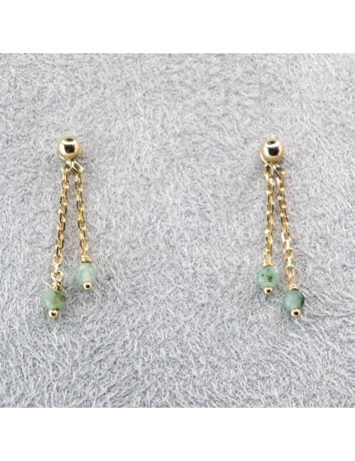 Boucles d'oreilles double émeraude - Or Jaune 750 millièmes (18 carats)