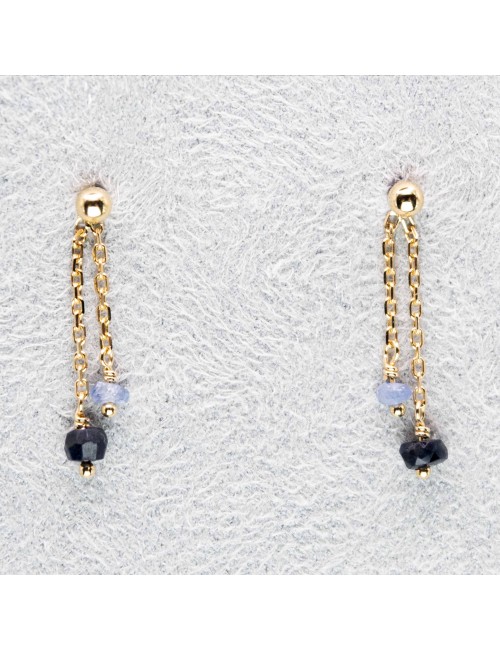 Boucles d'oreilles double saphir - Or Jaune 750 millièmes (18 carats)
