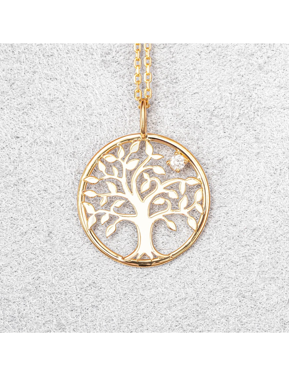 Pendentif l'arbre de vie serti d'un diamant de laboratoire - Or jaune ou Or blanc 375 millièmes (9 carats)