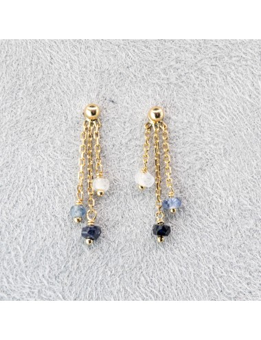 Boucles d'oreilles triple saphir - Or Jaune 750 millièmes (18 carats)