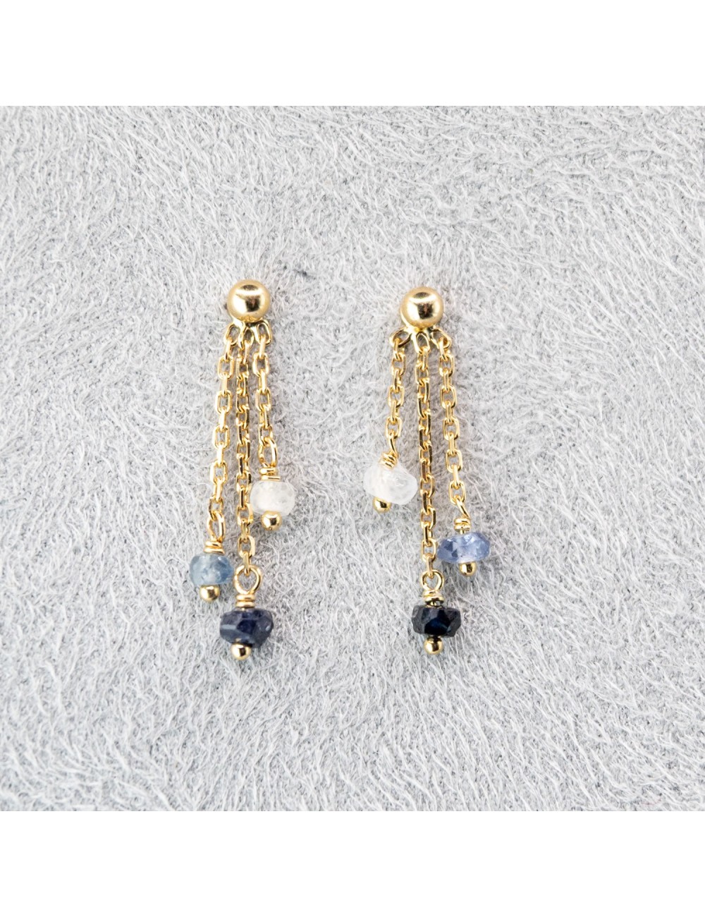 Boucles d'oreilles triple saphir - Or Jaune 750 millièmes (18 carats)