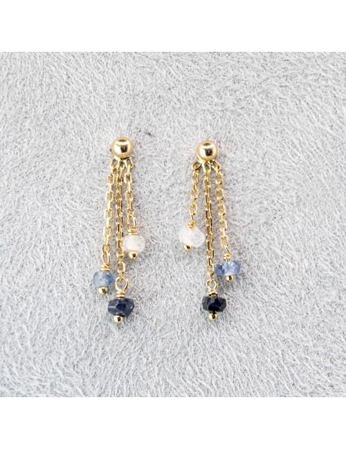 Boucles d'oreilles triple saphir - Or Jaune 750 millièmes (18 carats)