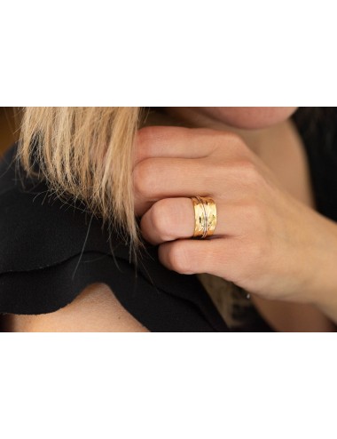 Bague froissée satinée grand modèle - Or jaune et blanc 375 millièmes et Or rose 750 millièmes