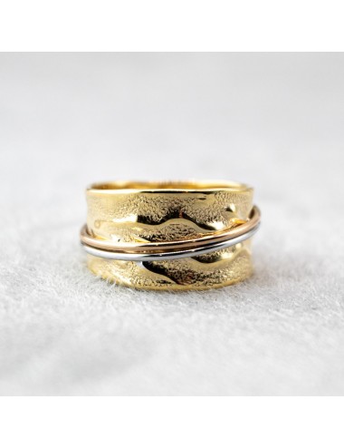 Bague froissée satinée grand modèle - Or jaune et blanc 375 millièmes et Or rose 750 millièmes