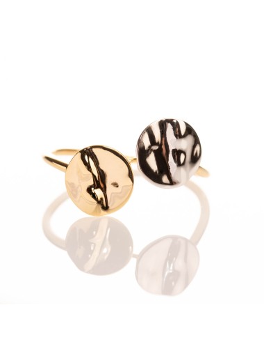 Bague double ronds froissés - Or bicolore 375 millièmes (9 carats)