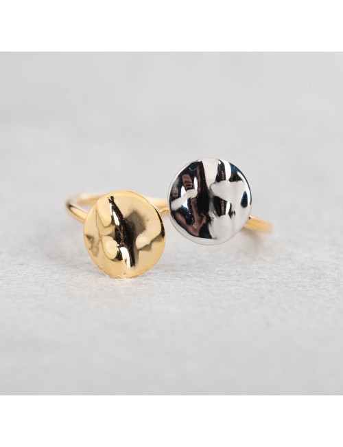 Bague double ronds froissés - Or bicolore 375 millièmes (9 carats)