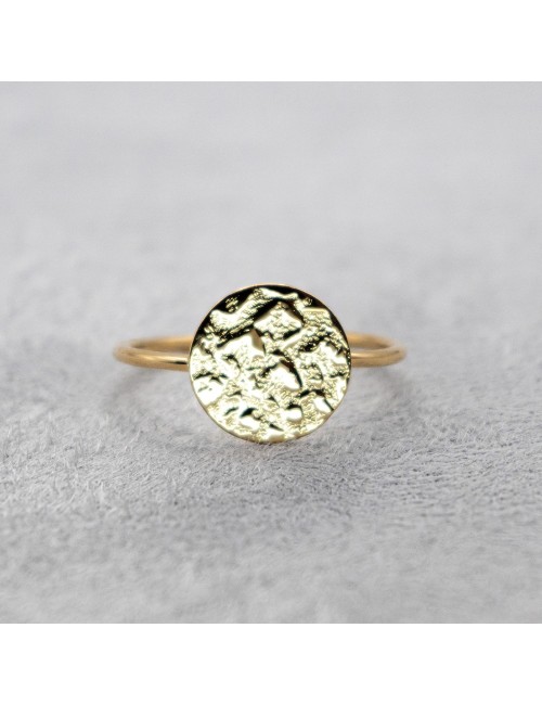 Bague rond sauvage grungé petit modèle - Or jaune ou blanc 375 millièmes (9 carats)