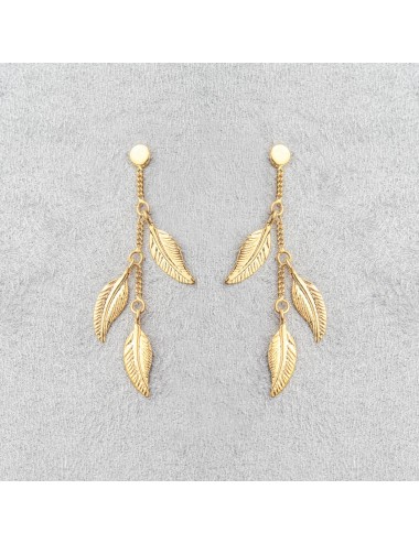 Boucles d’oreilles triples plumes volante - Or jaune ou blanc 375 millièmes (9 carats)