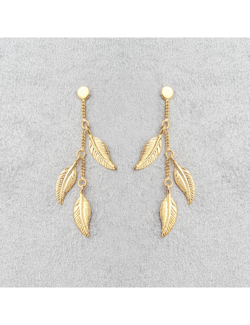 Boucles d’oreilles triples plumes volante - Or jaune ou blanc 375 millièmes (9 carats)