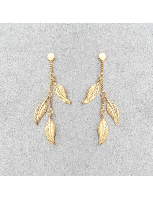 Boucles d’oreilles triples plumes volante - Or jaune ou blanc 375 millièmes (9 carats)