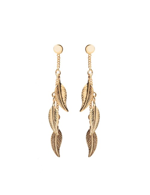Boucles d’oreilles triples plumes volante - Or jaune ou blanc 375 millièmes (9 carats)