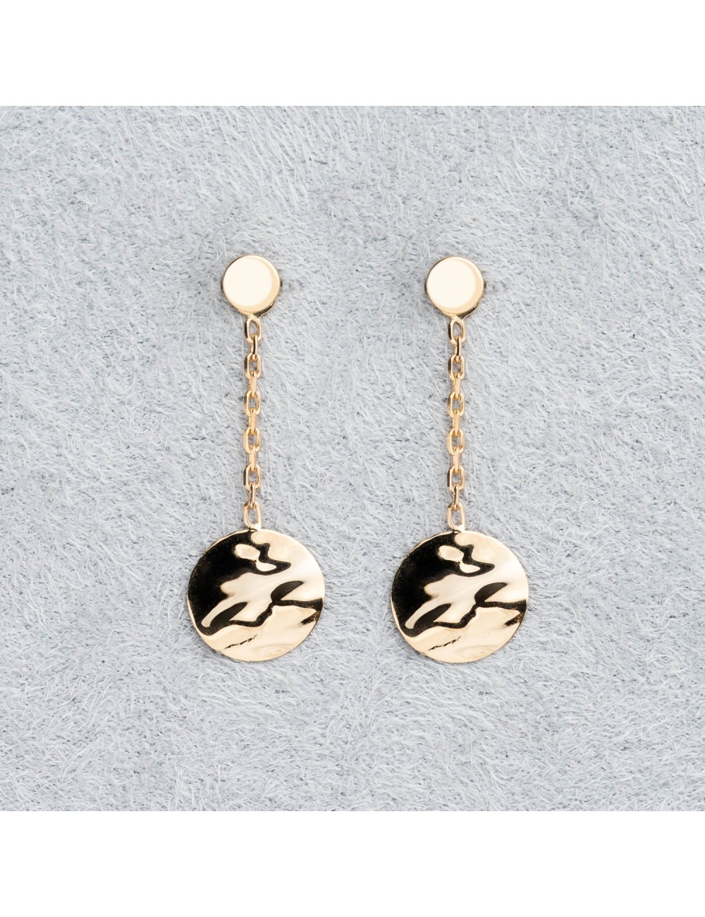 Boucles d’oreilles rond d’Or froissé tombant - Or jaune ou blanc 375 millièmes (9 carats)