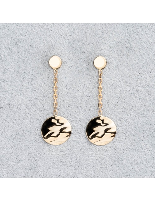 Boucles d’oreilles rond d’Or froissé tombant - Or jaune ou blanc 375 millièmes (9 carats)