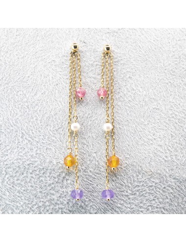 Boucles d’oreilles cascade de pierres - Or jaune ou blanc 375 millièmes (9 carats)