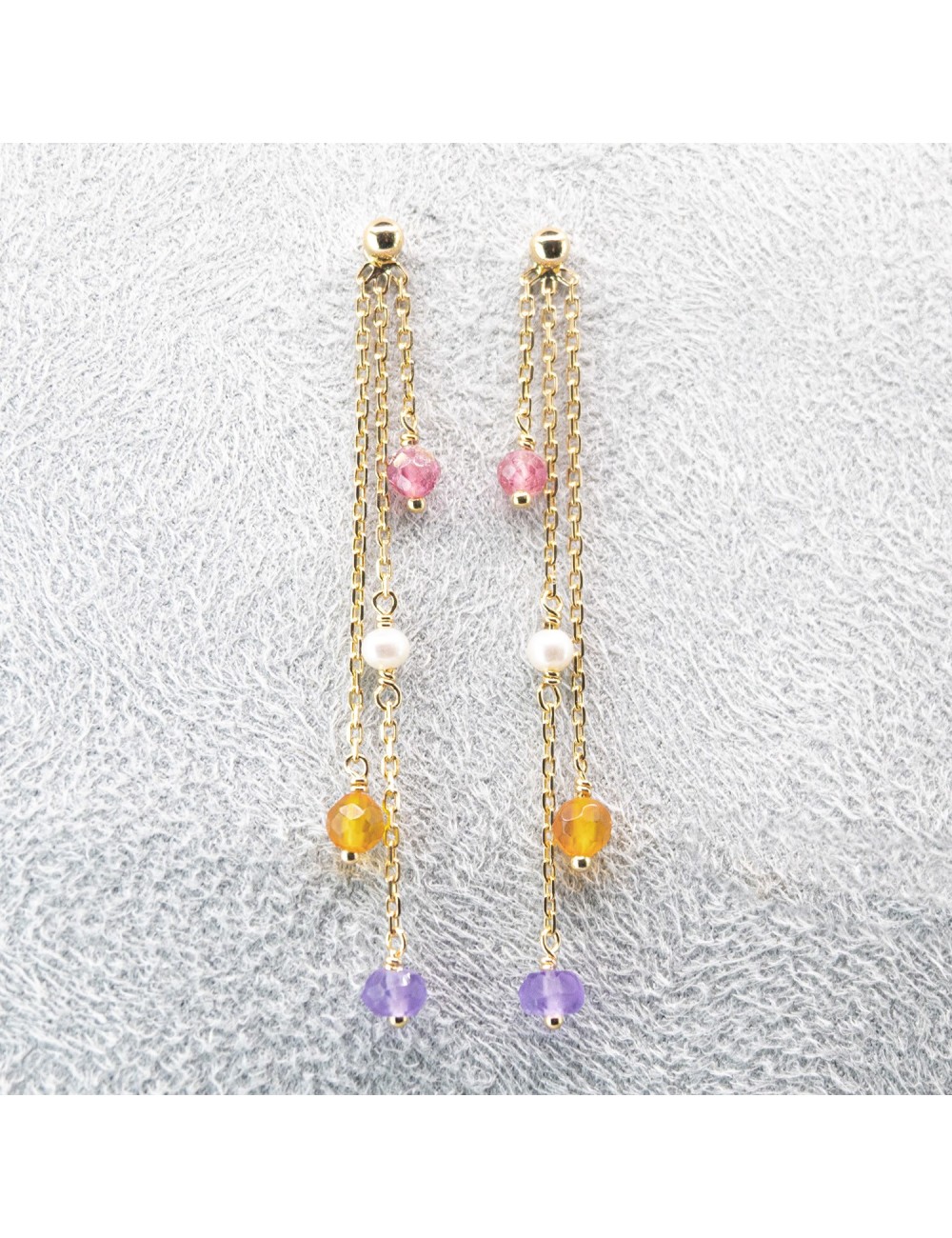 Boucles d’oreilles cascade de pierres - Or jaune ou blanc 375 millièmes (9 carats)