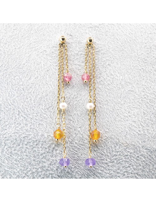 Boucles d’oreilles cascade de pierres - Or jaune ou blanc 375 millièmes (9 carats)