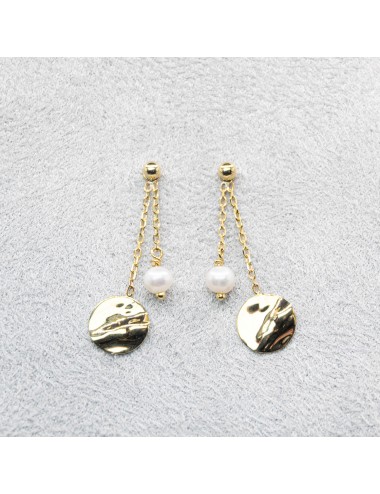 Boucles d’oreilles duo perle et rond froissé - Or jaune ou blanc 375 millièmes (9 carats)