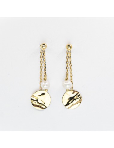 Boucles d’oreilles duo perle et rond froissé - Or jaune ou blanc 375 millièmes (9 carats)