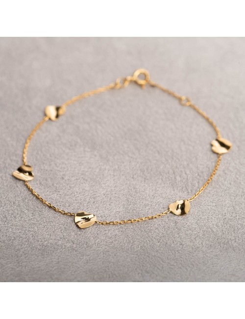 Bracelet coeurs d’amour froissés - Or jaune ou blanc 375 millièmes (9 carats)