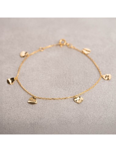 Bracelet ballade de coeurs froissés - Or jaune ou blanc 375 millièmes (9 carats)