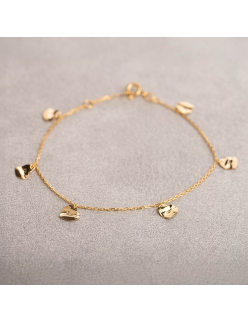 Bracelet ballade de coeurs froissés - Or jaune ou blanc 375 millièmes (9 carats)