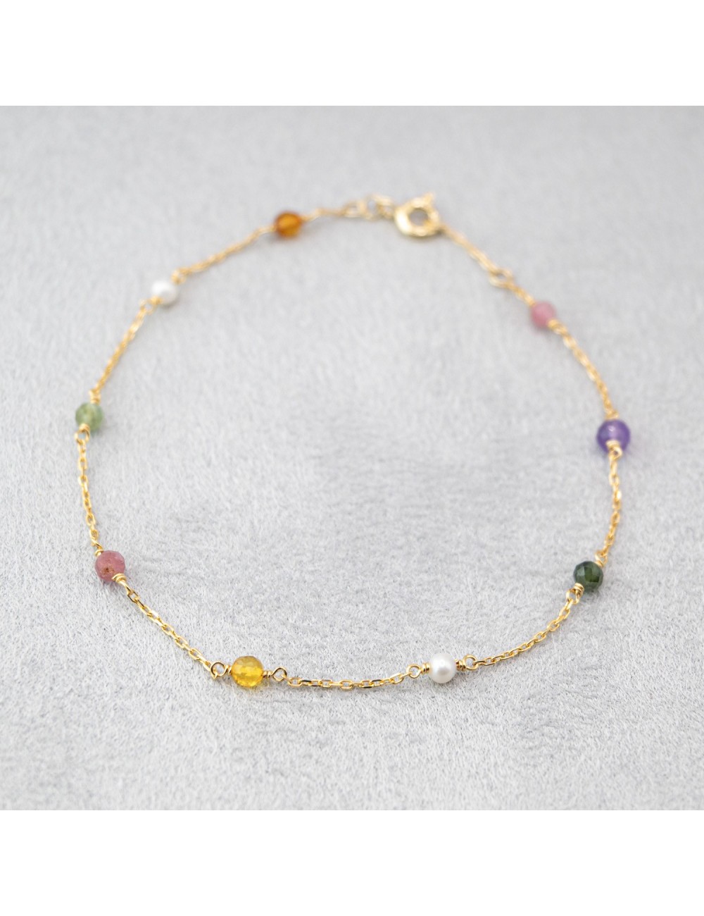 Bracelet harmonie de pierres et perles - Or jaune ou blanc 375 millièmes (9 carat)