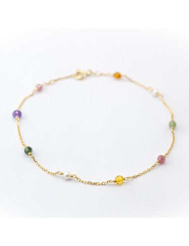 Bracelet harmonie de pierres et perles - Or jaune ou blanc 375 millièmes (9 carat)