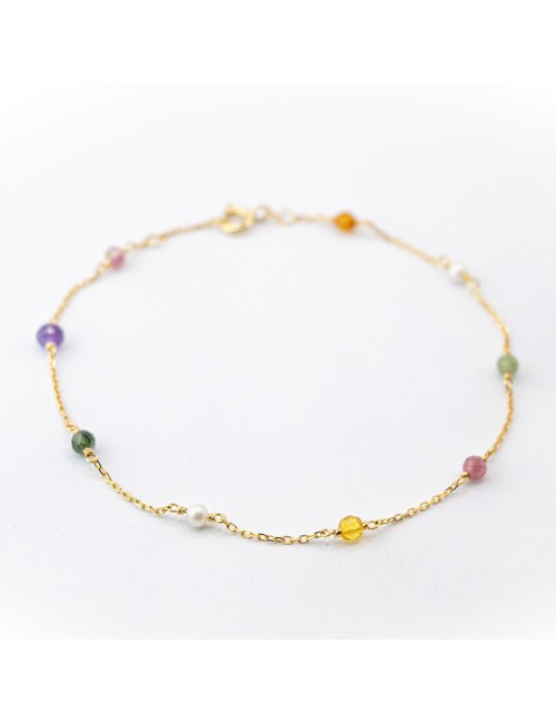 Bracelet harmonie de pierres et perles - Or jaune ou blanc 375 millièmes (9 carat)