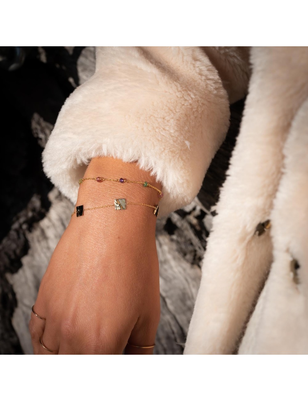 Bracelet harmonie de pierres et perles - Or jaune ou blanc 375 millièmes (9 carat)