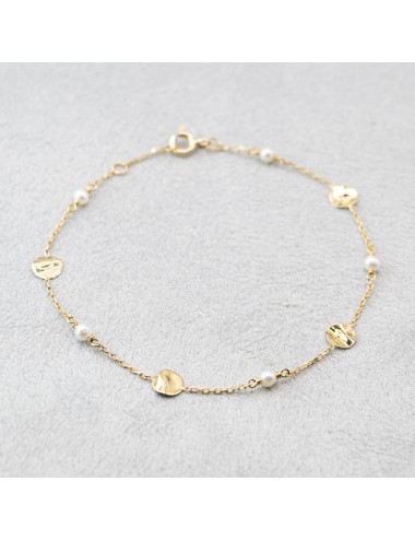 Bracelet petites perles et petit ronds froissés - Or jaune ou blanc 375 millièmes (9 carats)