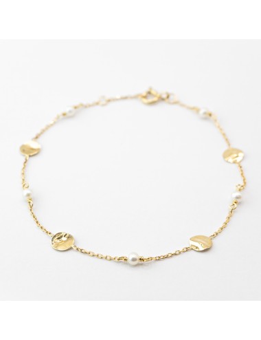 Bracelet petites perles et petit ronds froissés - Or jaune ou blanc 375 millièmes (9 carats)
