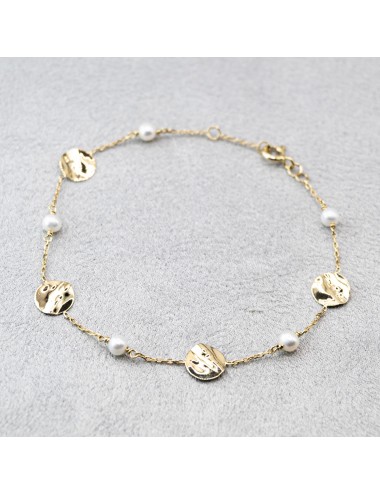 Bracelet perles et ronds froissés - Or jaune ou blanc 375 millièmes (9 carats)