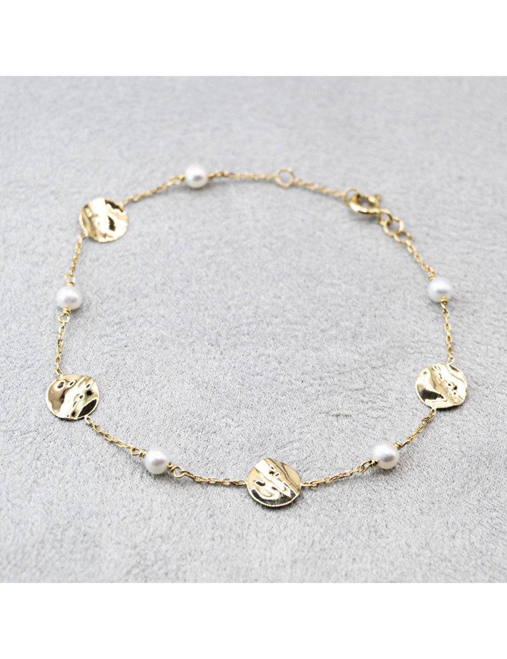 Bracelet perles et ronds froissés - Or jaune ou blanc 375 millièmes (9 carats)