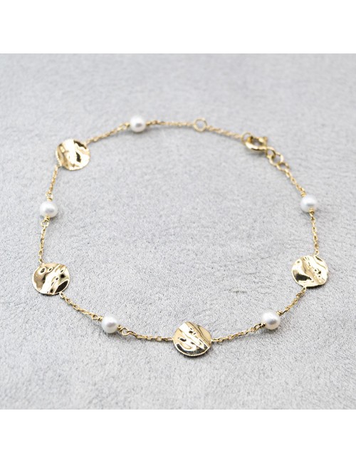 Bracelet perles et ronds froissés - Or jaune ou blanc 375 millièmes (9 carats)