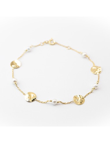Bracelet perles et ronds froissés - Or jaune ou blanc 375 millièmes (9 carats)