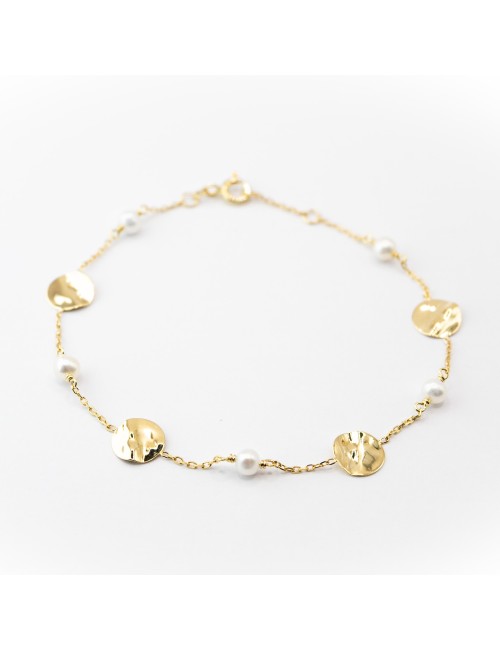 Bracelet perles et ronds froissés - Or jaune ou blanc 375 millièmes (9 carats)