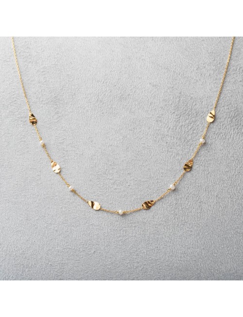 Collier harmonie nacrée et froissée - Or jaune ou blanc 375 millièmes (9 carats)