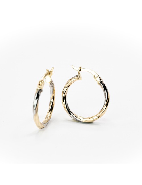 Créoles rondes torsadées - Or bicolore 375 millièmes (9 carats)