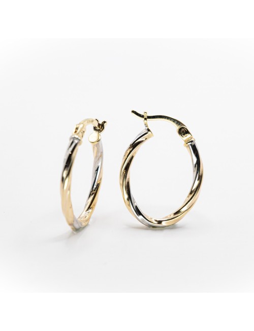 Créoles ovales torsadées - Or bicolore 375 millièmes (9 carats)