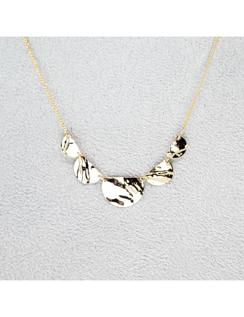 Collier cinq demi ronds reflets froissés - Or jaune ou blanc 375 millièmes (9 carats)