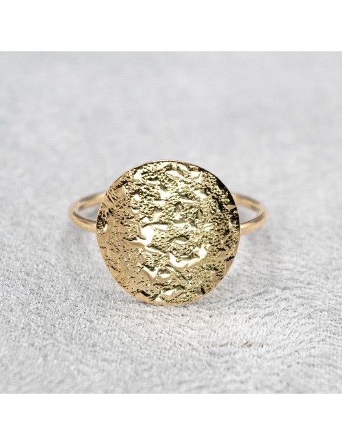 Bague rond sauvage grungé grand modèle - Or jaune 750 millièmes (18 carats)